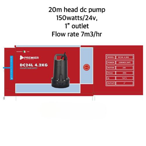 Premier Solar Submersible Pump 20M Lift Height DC Solar Pump 24V/150Watts
