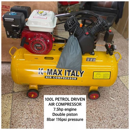 KMAX ITALY 100L Petrol Driven Air Compressor 7.5hp Engine Double Piston 8bar 116psi Pressure Tire Inflator