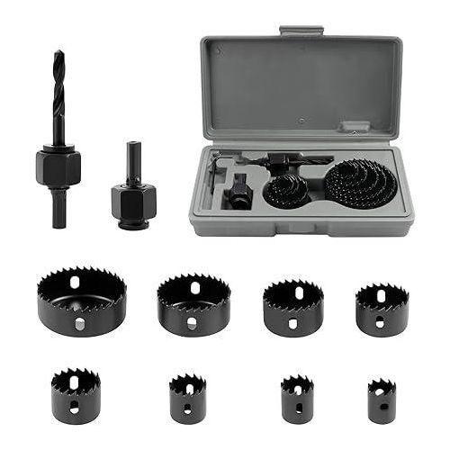 Hole Saws,11PCS 19-64mm Carbon Steel Hole Saw Cutter Kit,Downlights Drill Bit Tools for Wood, Plasterboard, Plastic,Black