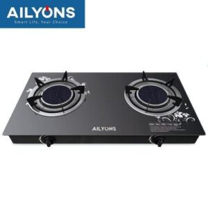 AILYONS 2 Burner Glass Top Gas Cooker with Infrared Double Burner