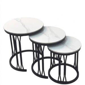 3-in-1 Executive Pure Marble Nesting Table Set – Model K-031 (Snow Mountain Stone)