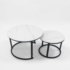 Marble Nesting Coffee Table Set – Black Frame (YZ062)