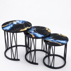 3-in-1 Nesting Coffee Table Set (Glass Effect) C-068-Glass