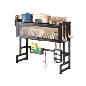 Single Layer Over-the-Sink Dish Rack with Glass Acrylic Cover