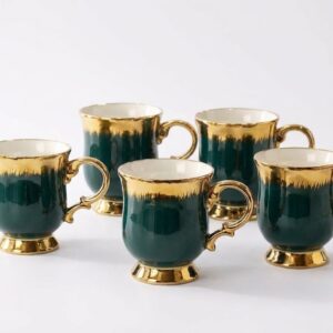 Nordic Green & Gold Tea/Coffee Mug Set (Set of 6)