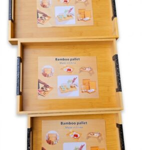 3Pcs Bamboo Serving Tray Set with Black Marble-Effect Handles