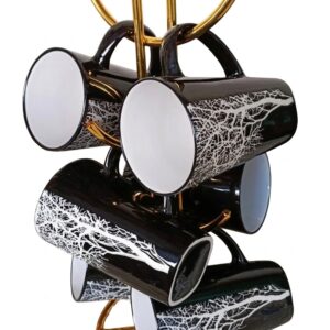 Tree Design Ceramic Mug Set with Gold Stand