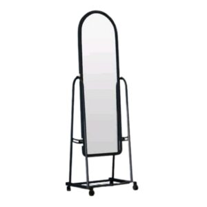Black Full Length Dressing Mirror with Wheels and Shoe Rack