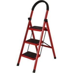 3 Steps Red Foldable Steel Household Step Ladder