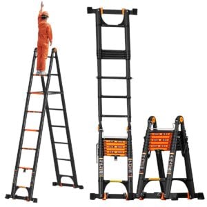 3.7m + 3.7m (7.4m) Double Telescopic Steel Ladder (9 + 9 Step)