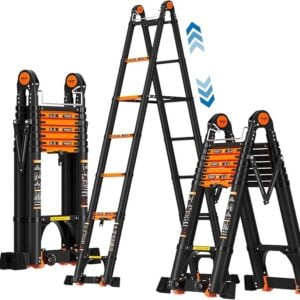 3.3m + 3.3m (6.6m) Double Telescopic Steel Ladder (8 + 8 Step)